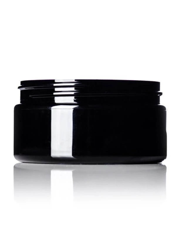 8 oz Black Low Profile Jar w/ Easy Grip Black Ribbed Plastic Cap - Go Natural 247